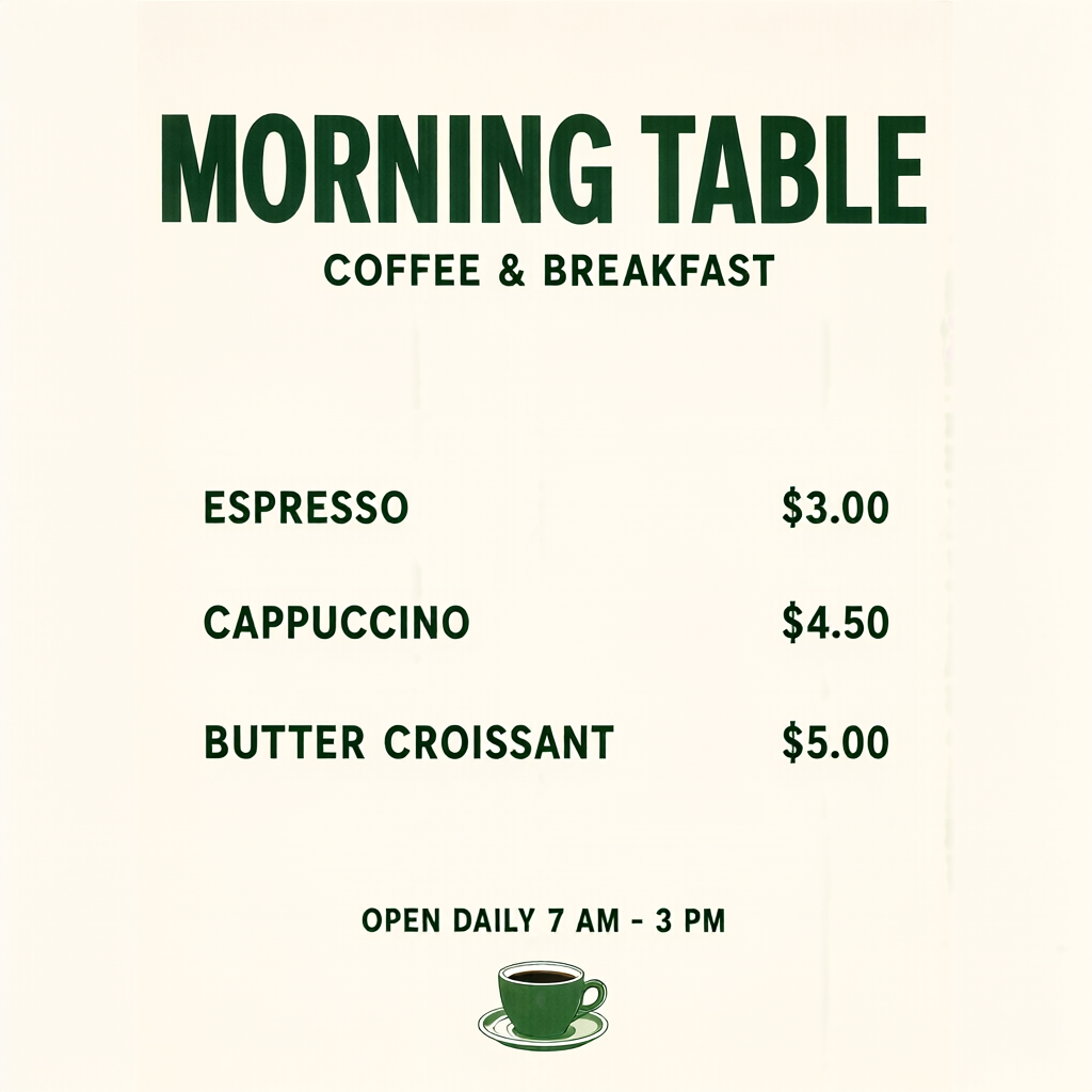 Typography & small text, FP8 diffusion output at the same seed